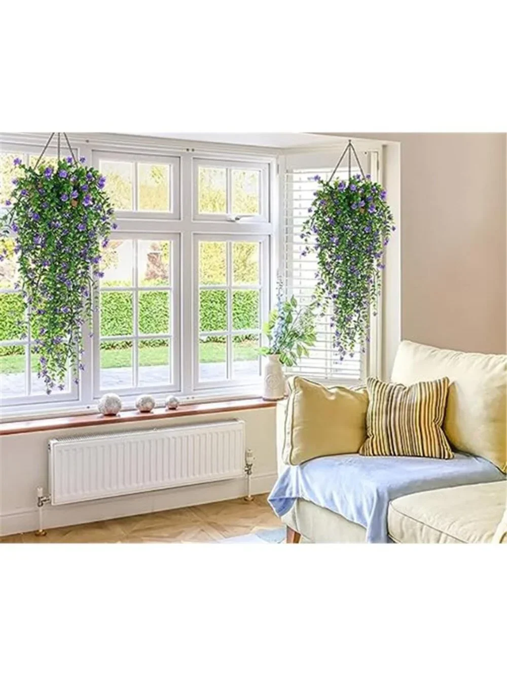Artificial Hanging Fern Plants UV Resistant Faux Outdoor Indoor Decor Purple 3Pk